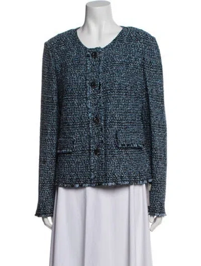 Pre-owned St John Tweed Pattern Jacket In Blue