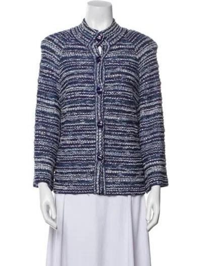 Pre-owned St John Tweed Pattern Jacket In Blue