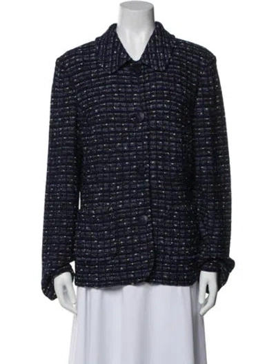 Pre-owned St John Tweed Pattern Jacket In Blue