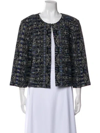Pre-owned St John Tweed Pattern Jacket In Blue