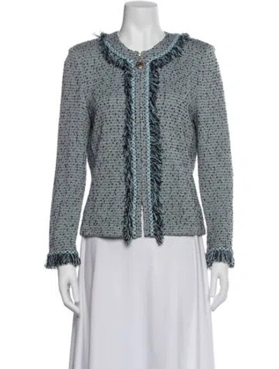 Pre-owned St John Tweed Pattern Jacket In Blue