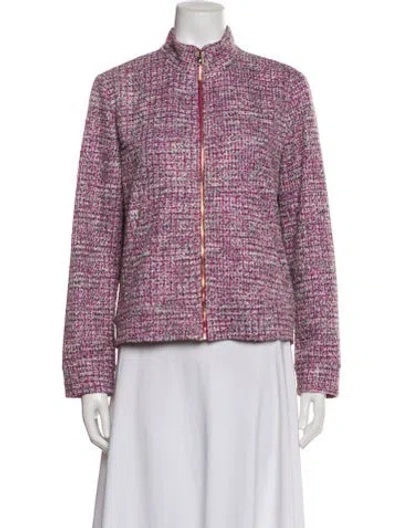 Pre-owned St John Tweed Pattern Jacket In Blue