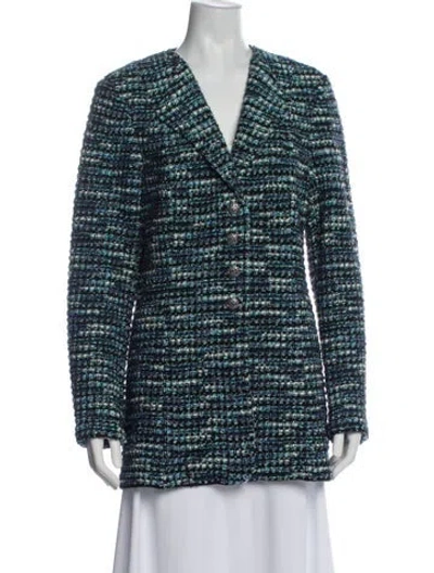 Pre-owned St John Tweed Pattern Jacket In Blue