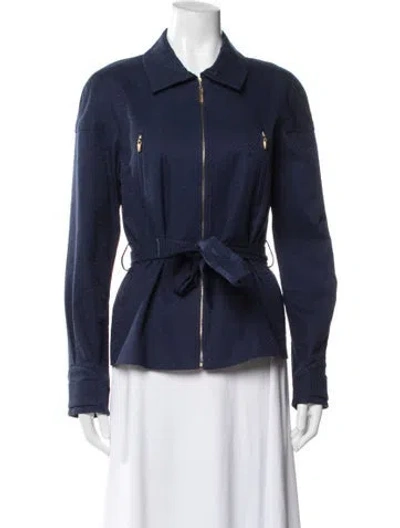 Pre-owned St John Tweed Pattern Jacket In Blue