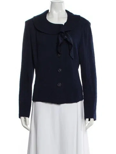 Pre-owned St John Tweed Pattern Jacket In Blue