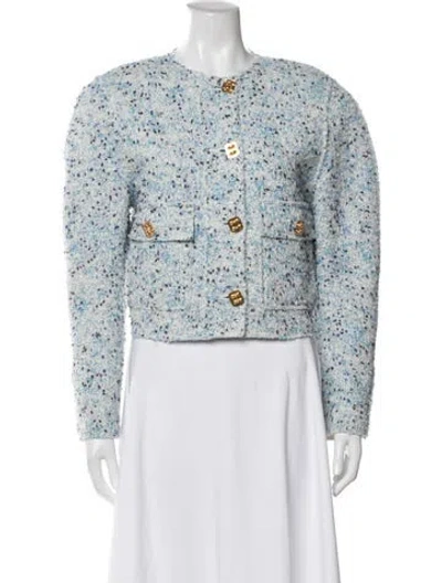 Pre-owned St John Tweed Pattern Jacket In Blue