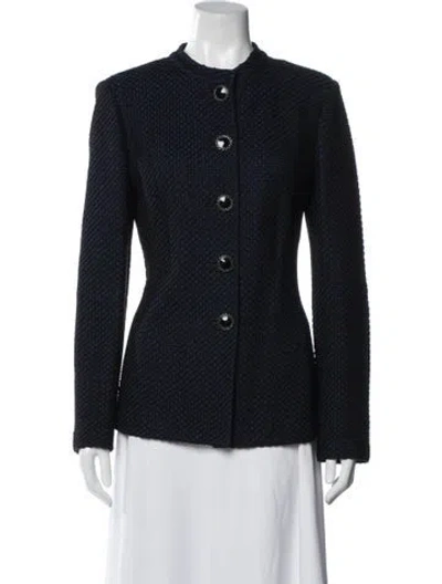 Pre-owned St John Tweed Pattern Jacket In Blue