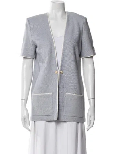 Pre-owned St John Tweed Pattern Jacket In Blue