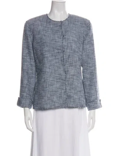 Pre-owned St John Tweed Pattern Jacket In Blue