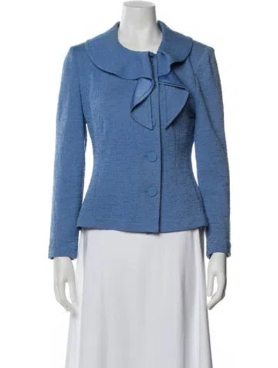 Pre-owned St John Tweed Pattern Jacket In Blue