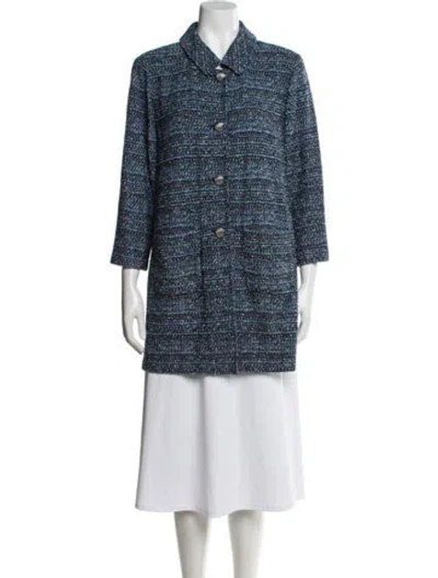 Pre-owned St John Tweed Pattern Jacket In Blue