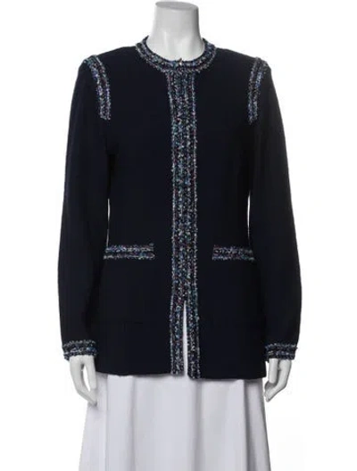 Pre-owned St John Tweed Pattern Jacket In Blue