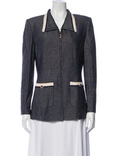 Pre-owned St John Tweed Pattern Jacket In Blue