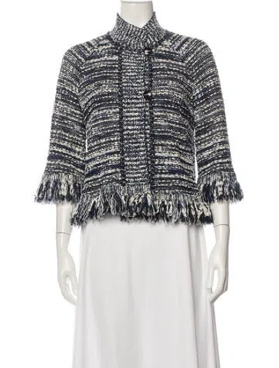 Pre-owned St John Tweed Pattern Jacket In Blue