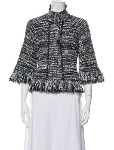 Pre-owned St John Tweed Pattern Jacket In Blue