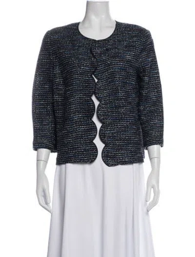 Pre-owned St John Tweed Pattern Jacket In Blue