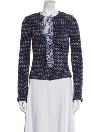 Pre-owned St John Tweed Pattern Jacket In Blue