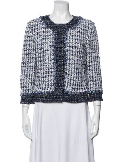 Pre-owned St John Tweed Pattern Jacket In Blue