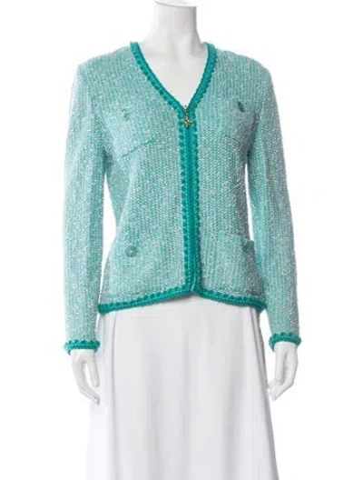 Pre-owned St John Tweed Pattern Jacket In Blue