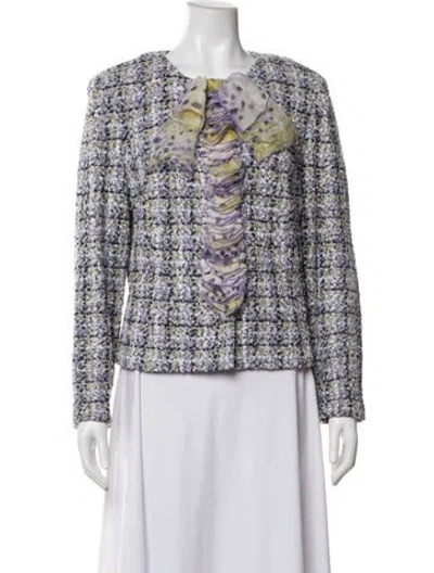 Pre-owned St John Tweed Pattern Jacket In Blue