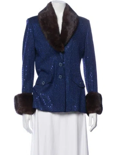 Pre-owned St John Tweed Pattern Jacket In Blue