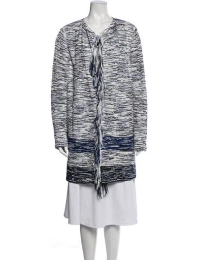 Pre-owned St John Tweed Pattern Jacket In Blue
