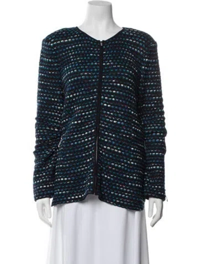 Pre-owned St John Tweed Pattern Jacket In Blue