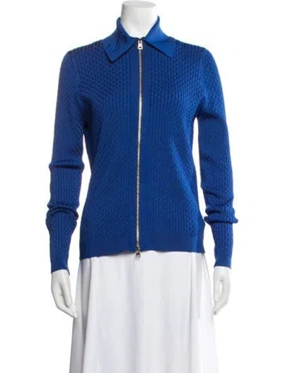 Pre-owned St John Tweed Pattern Jacket In Blue