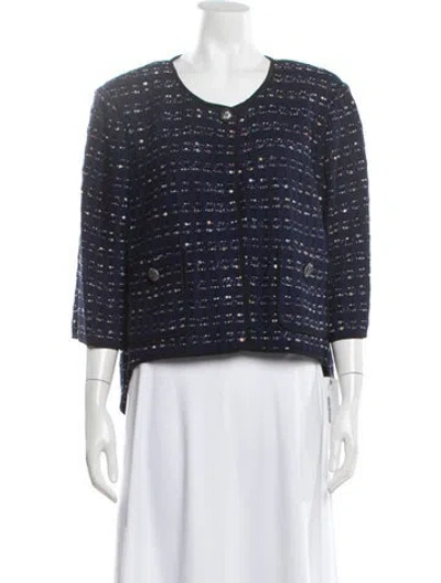 Pre-owned St John Tweed Pattern Jacket In Blue