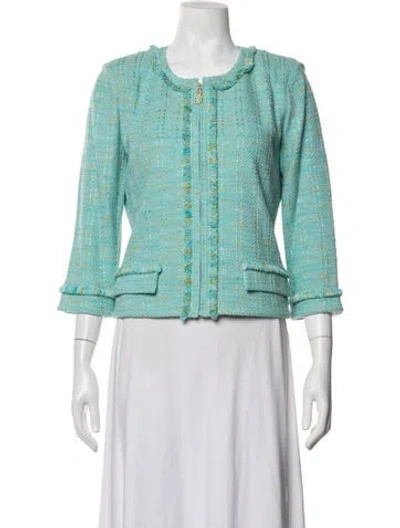 Pre-owned St John Tweed Pattern Jacket In Blue