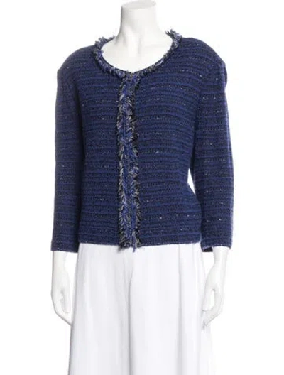 Pre-owned St John Tweed Pattern Jacket In Blue