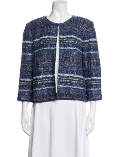 Pre-owned St John Tweed Pattern Jacket In Blue/metallic