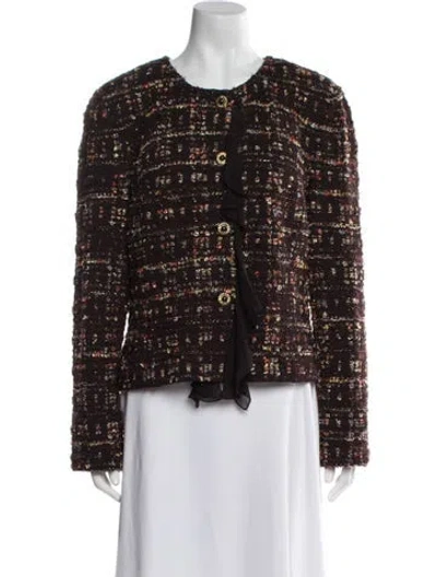 Pre-owned St John Tweed Pattern Jacket In Brown