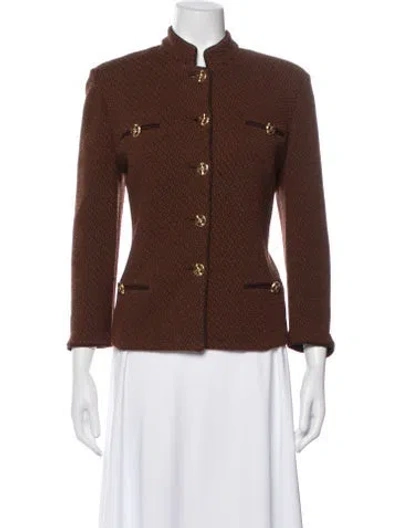 Pre-owned St John Tweed Pattern Jacket In Brown