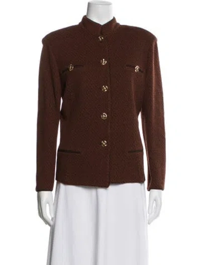 Pre-owned St John Tweed Pattern Jacket In Brown