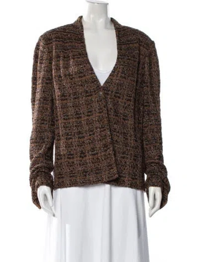 Pre-owned St John Tweed Pattern Jacket In Brown