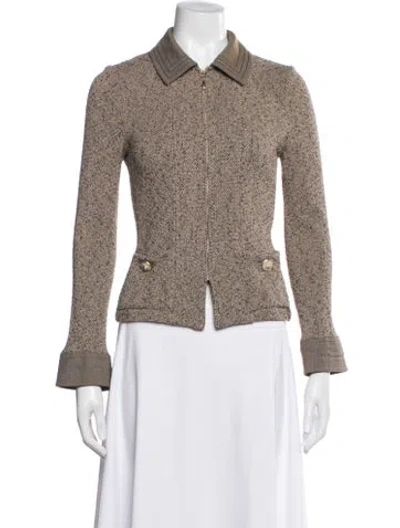 Pre-owned St John Tweed Pattern Jacket In Brown