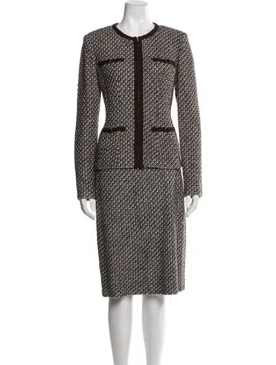 Pre-owned St John Tweed Pattern Jacket In Brown