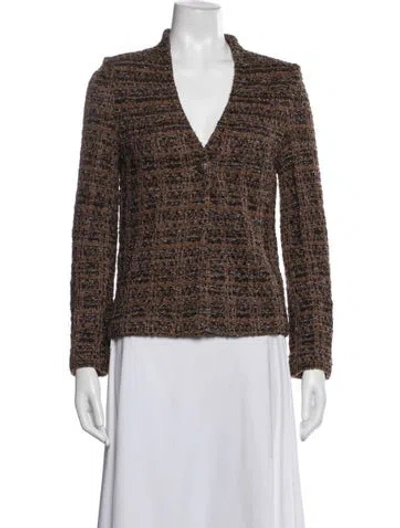 Pre-owned St John Tweed Pattern Jacket In Brown