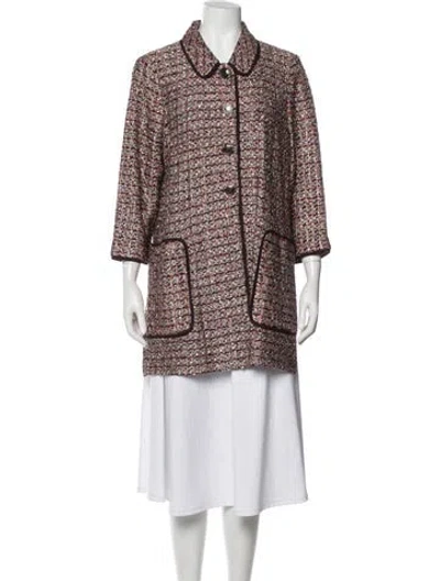Pre-owned St John Tweed Pattern Jacket In Burgundy
