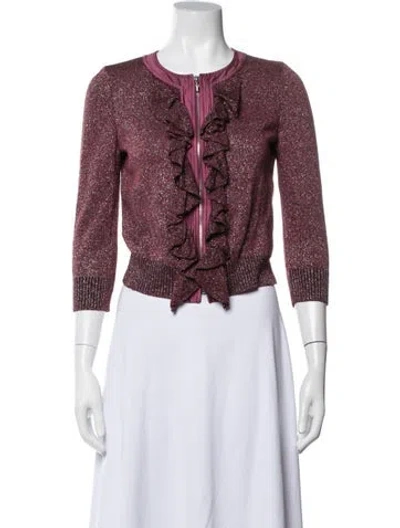 Pre-owned St John Tweed Pattern Jacket In Burgundy