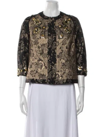Pre-owned St John Tweed Pattern Jacket In Gold