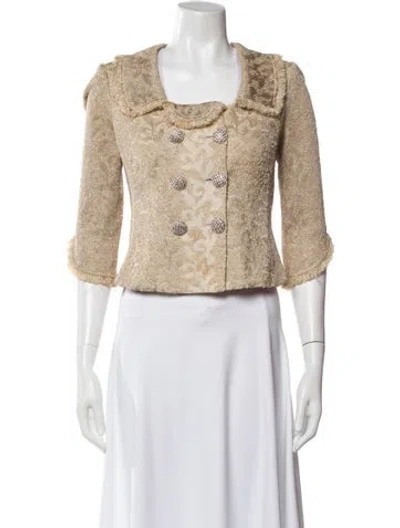 Pre-owned St John Tweed Pattern Jacket In Gold
