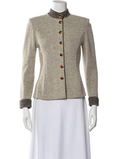 Pre-owned St John Tweed Pattern Jacket In Gray