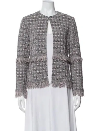 Pre-owned St John Tweed Pattern Jacket In Gray