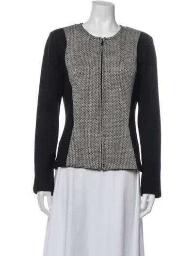 Pre-owned St John Tweed Pattern Jacket In Gray