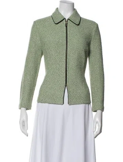 Pre-owned St John Tweed Pattern Jacket In Green