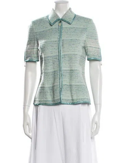 Pre-owned St John Tweed Pattern Jacket In Green