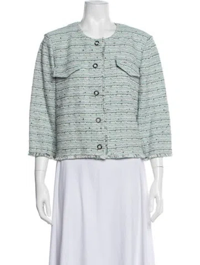 Pre-owned St John Tweed Pattern Jacket In Green