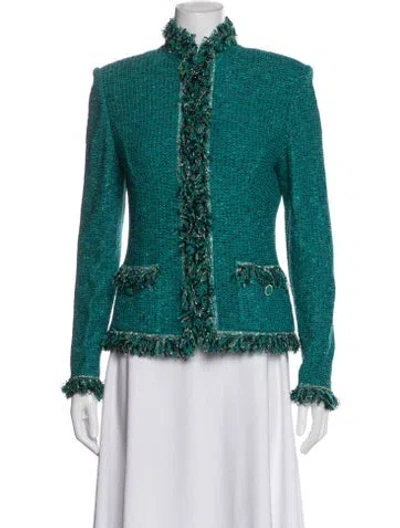 Pre-owned St John Tweed Pattern Jacket In Green